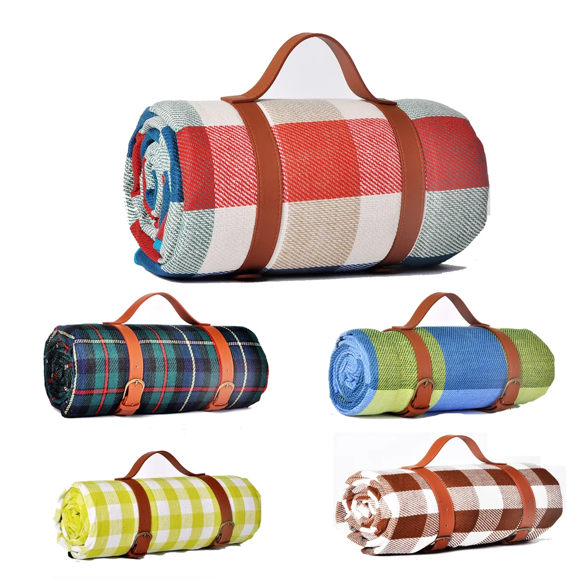 Plaid Picnic Mat With Leather Strap 1