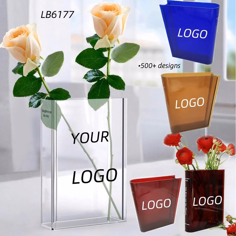 Acrylic Book Vase for Flowers Bookshelf Decor