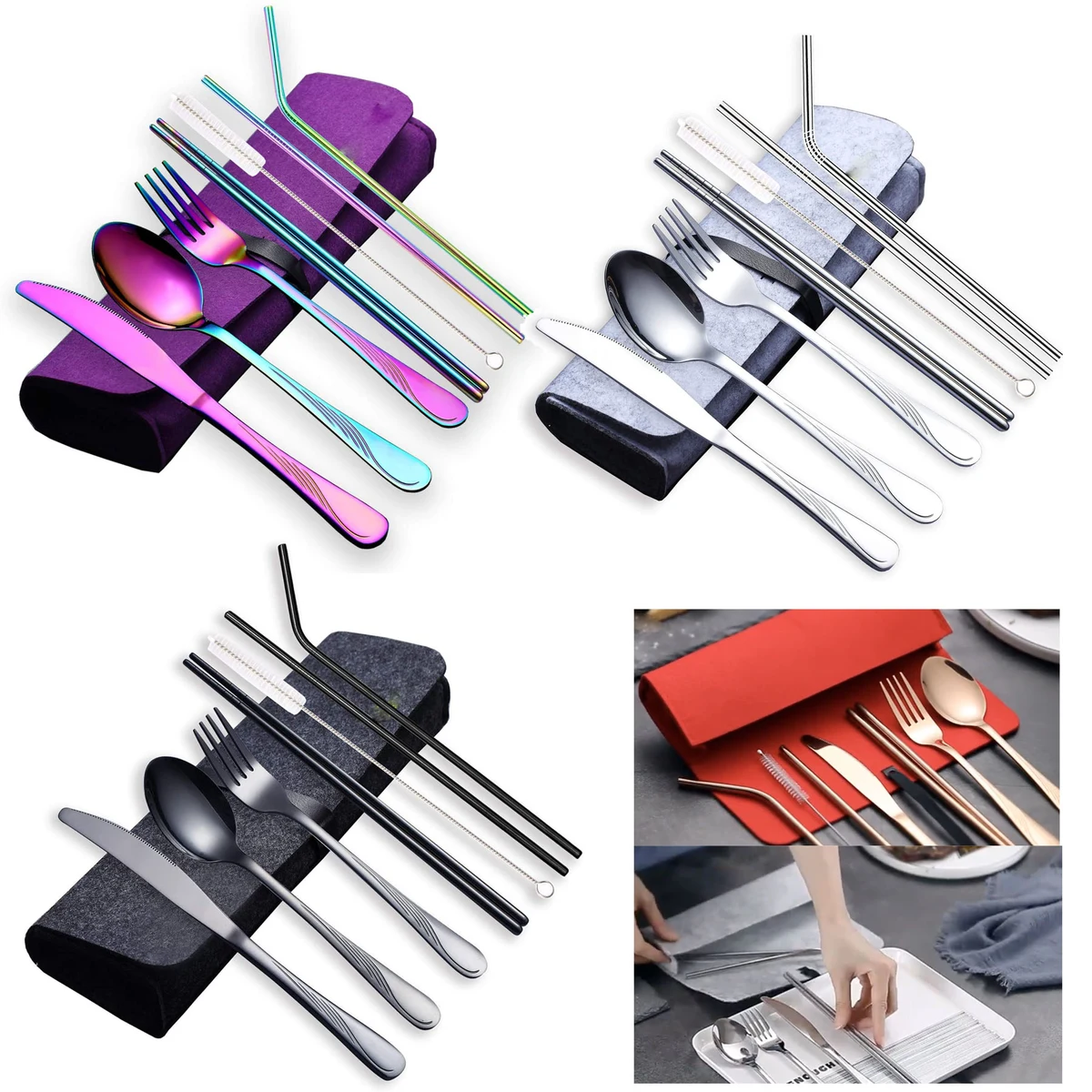 8 Pieces Portable Utensils Travel Camping Flatware Set 1