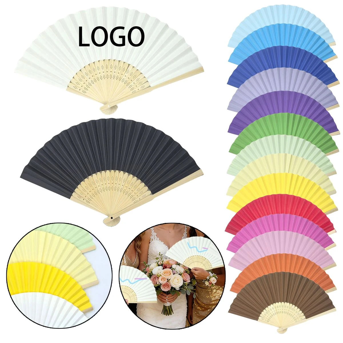 Bamboo Rib Solid Color Paper Fans 1