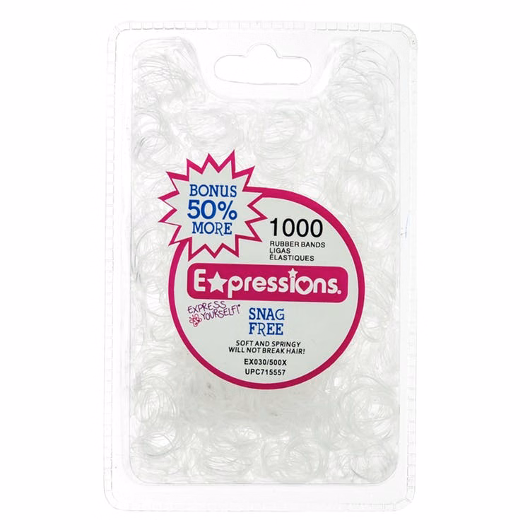 Clear Hair Elastics - 1000 Pack Snag-Free Rubber