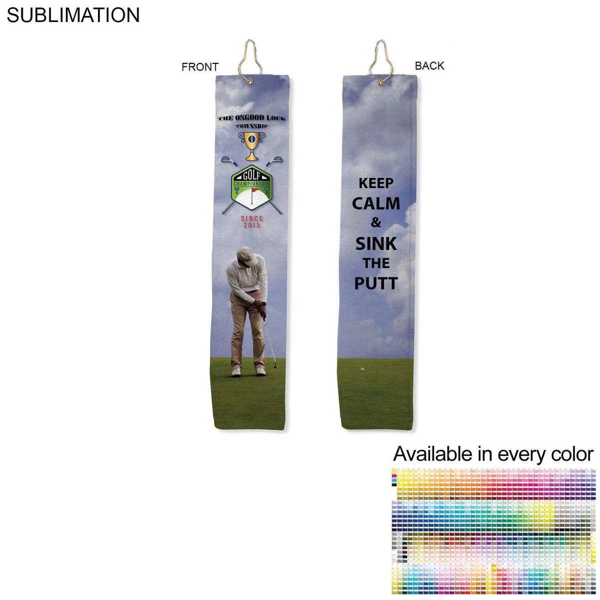 Plush Velour Terry Cotton blend Golf Towel, Finish size 6x25, Trifold Grommet and Hook, Sublimated 1