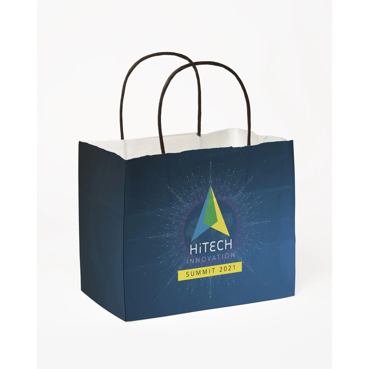 Multi-Sided Full Color White Shopper Paper Bag - Black Handle (8.5"x 7.25"x 5") 1