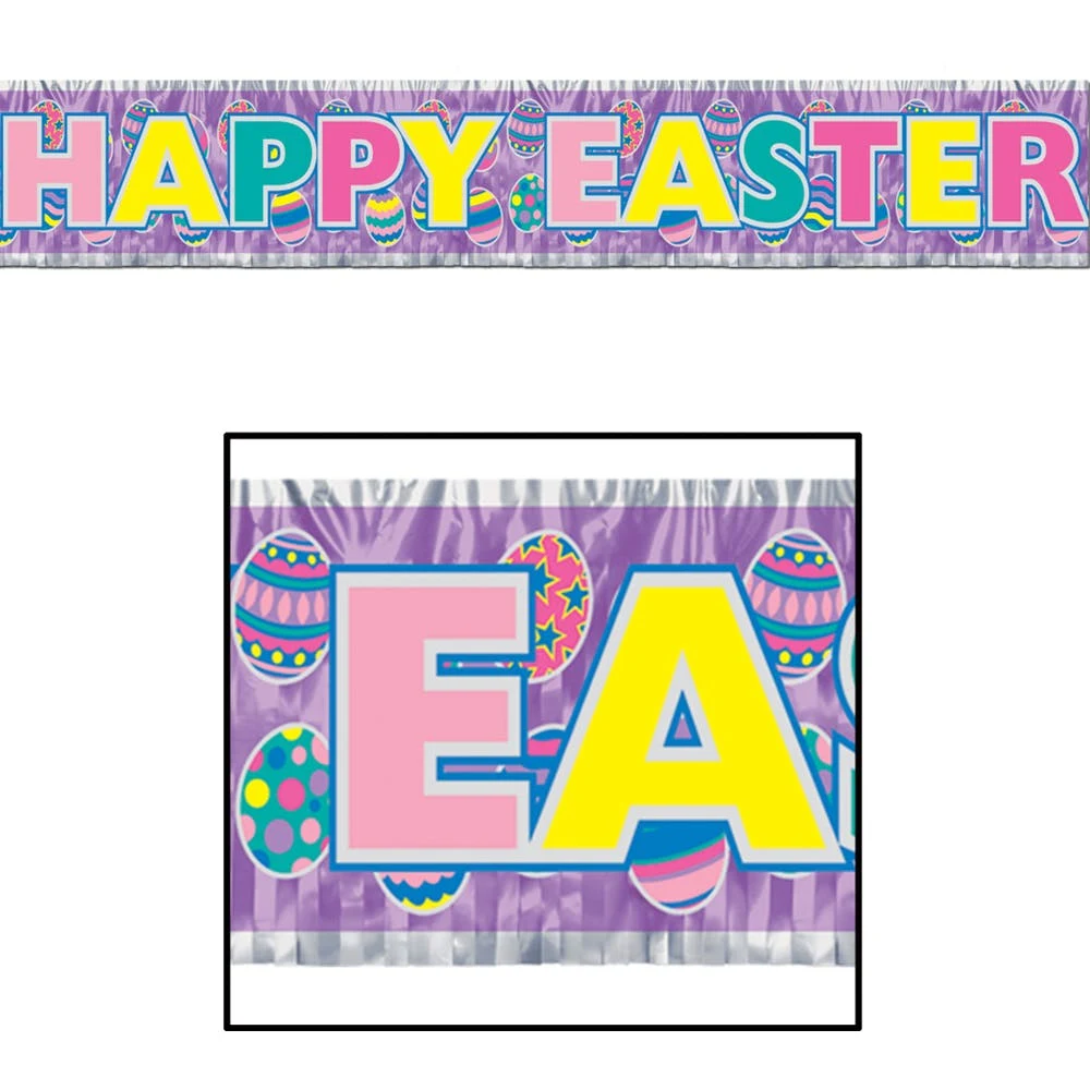 Happy Easter Fringe Banners - Metallic 8" x 5' 1