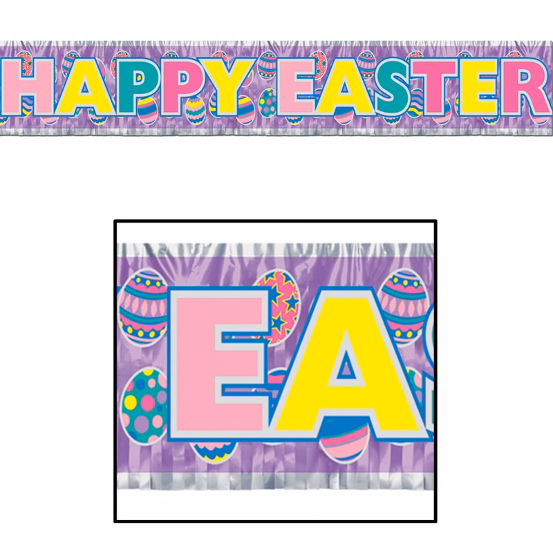 Happy Easter Fringe Banners - Metallic 8" x 5'