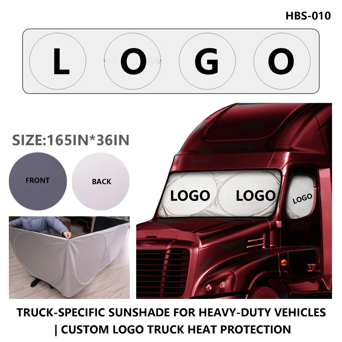 Heavy-Duty Truck Sunshade with Custom Logo - 164x35 inches 1