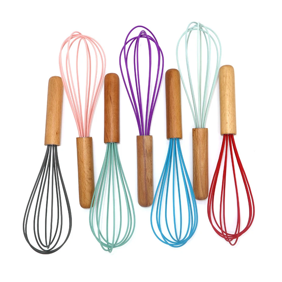 Silicone Whisk Egg Beater with Wood Handle 1