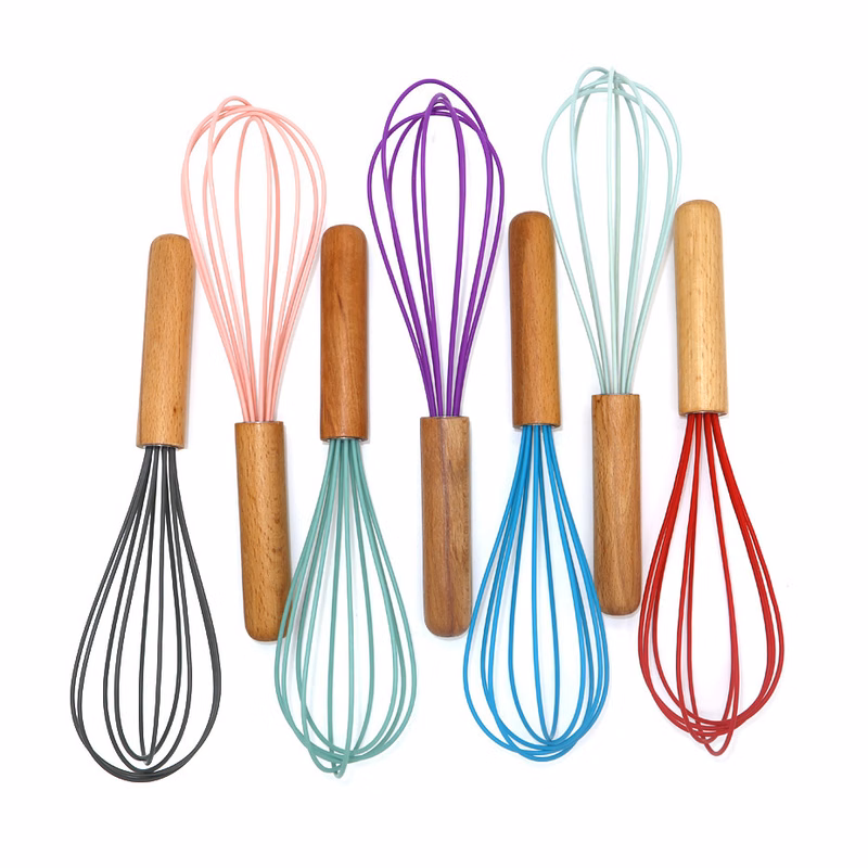 Silicone Whisk Egg Beater with Wood Handle