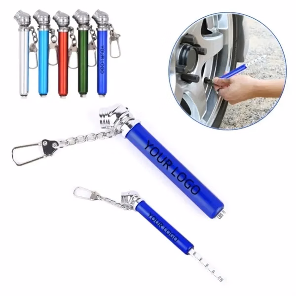 Custom 3.3 inch Portable Tire Gauge Keychain with Accurate PSI Dial — Vehicle Maintenance Tool