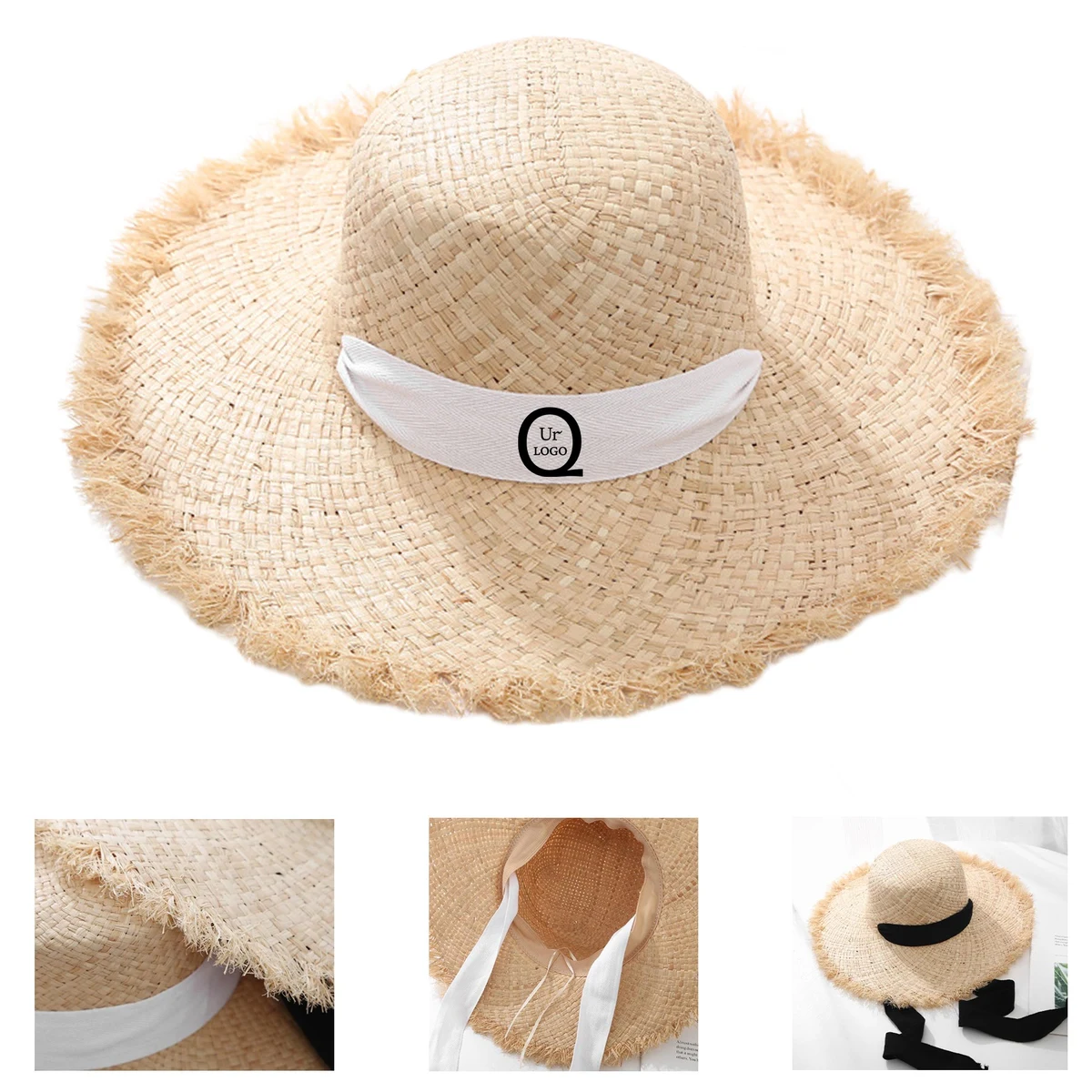 Women'S Lace-Up Sun Protectiv Wide Brim Dome Straw Hat 1