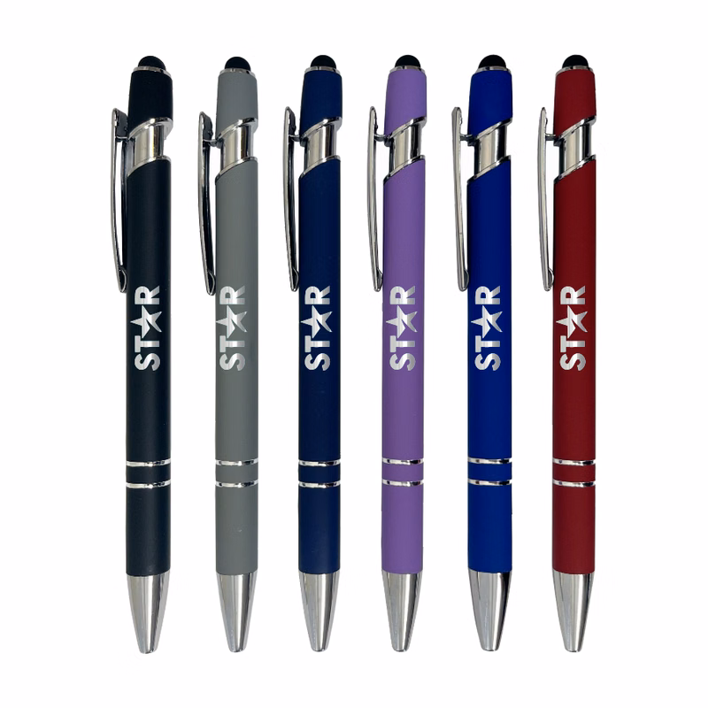 Union Printed - Soft Rubber Finish Click Metal Ballpoint Stylus Pen