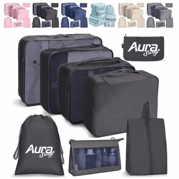 Custom 8 Piece Travel Packing Cube Set with Zippers — Business Travel Organizer Promo