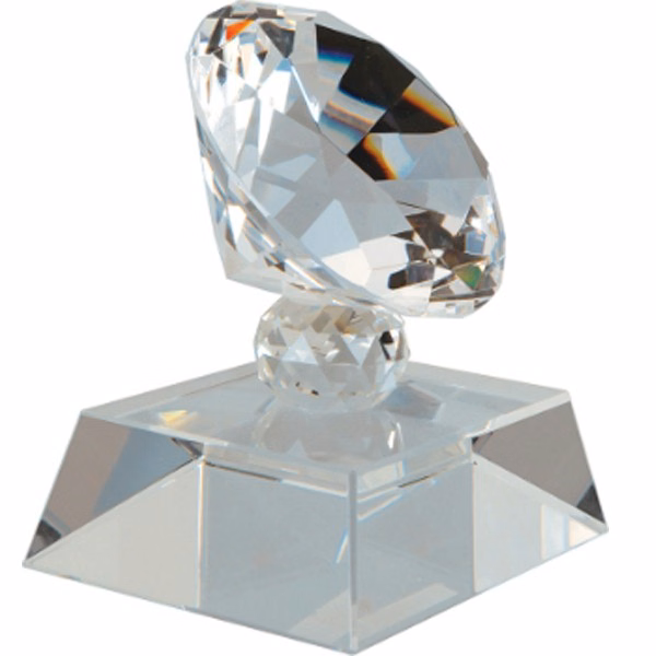 3 1/2 inch Crystal Diamond on Clear Pedestal Base