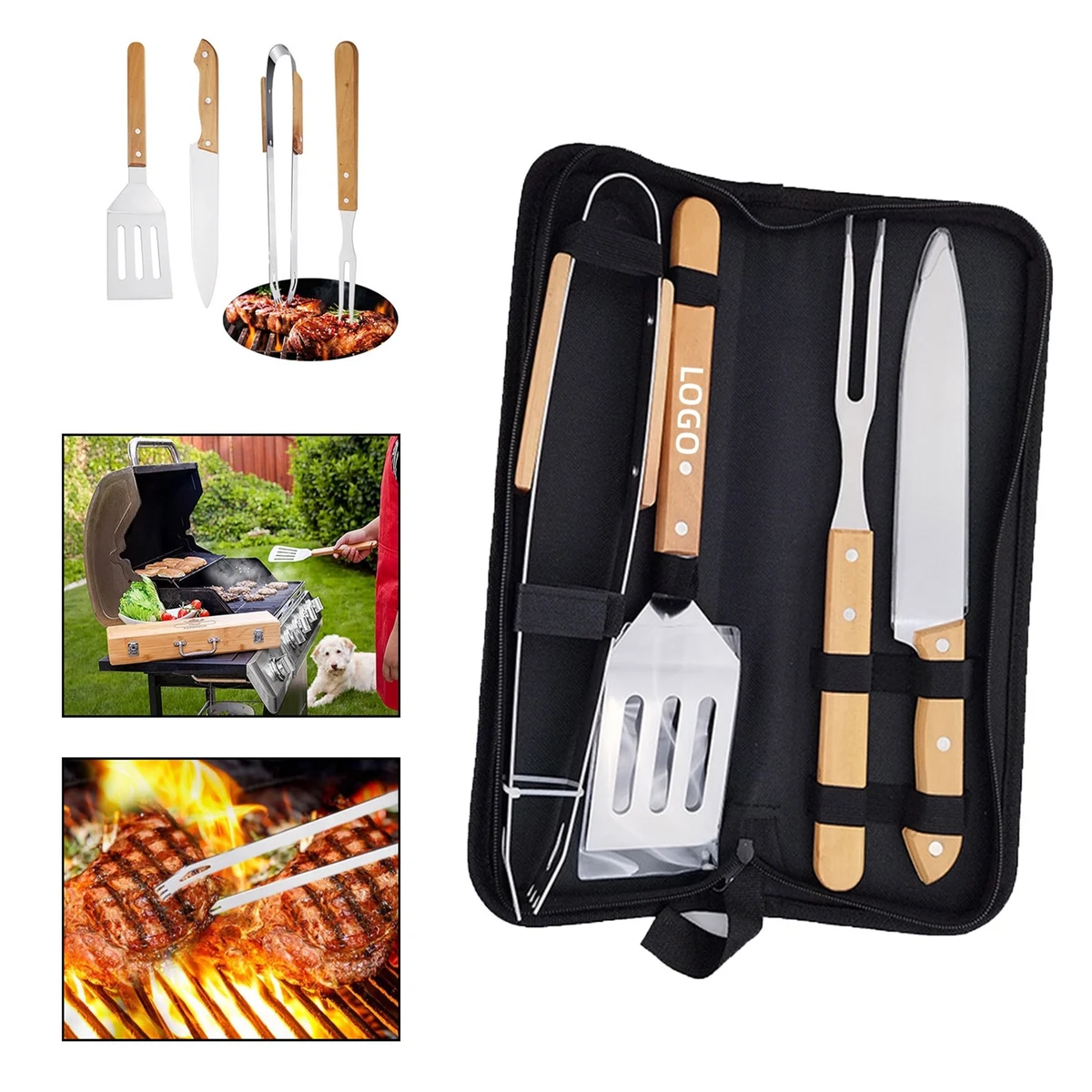 Wooden BBQ Grilling Tools Set 1