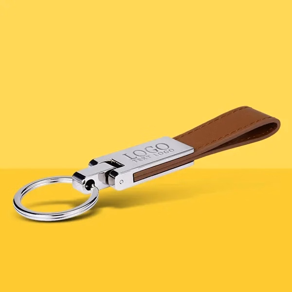 Promotional Leather And Silver Keyring Gift Keychain