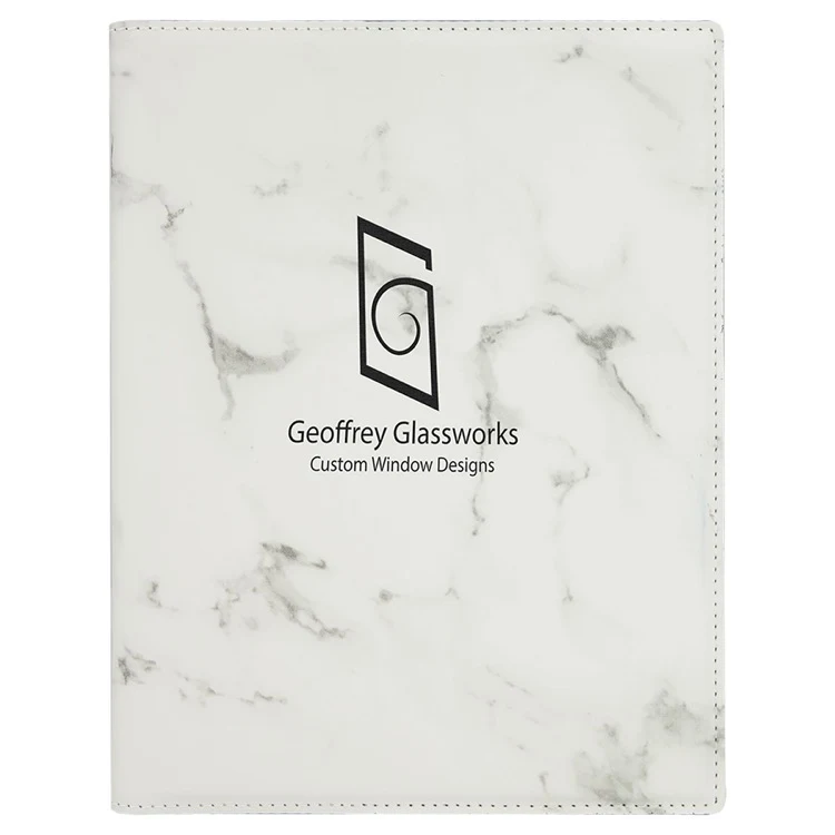 7" x 9" White Marble Leatherette Small Portfolio with Notepad 1