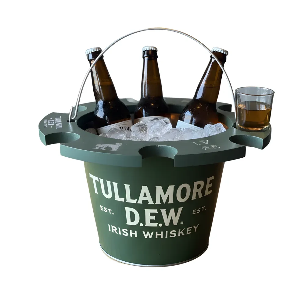 Metal Beer Bucket with Wooden Shot Holder 1