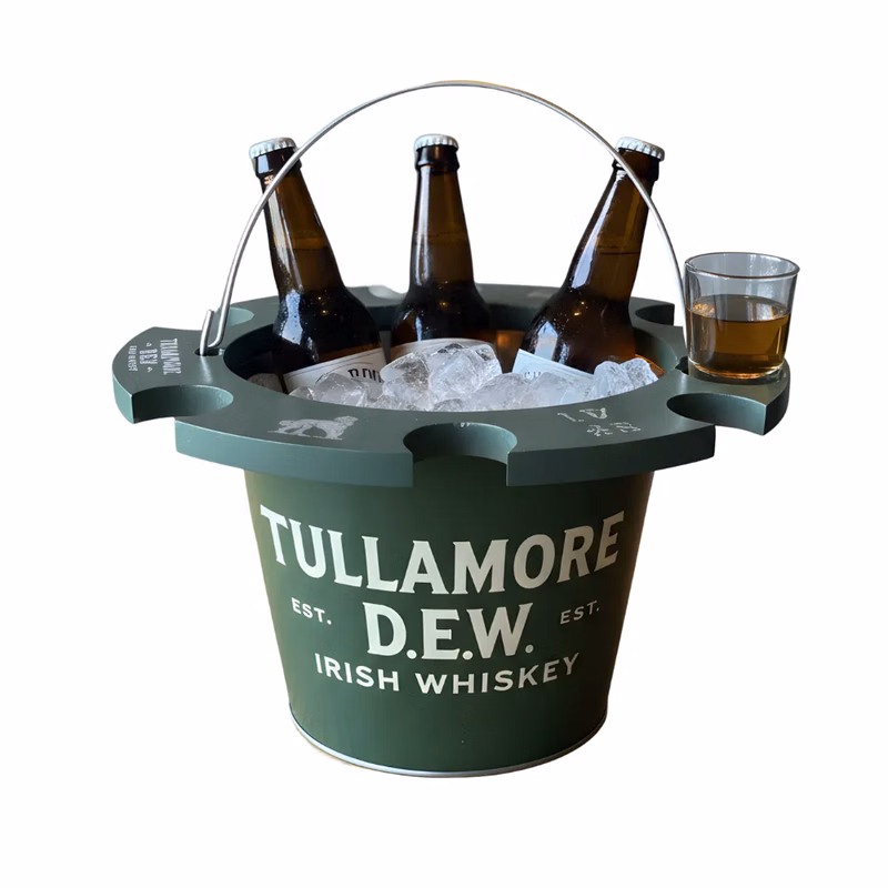 Metal Beer Bucket with Wooden Shot Holder