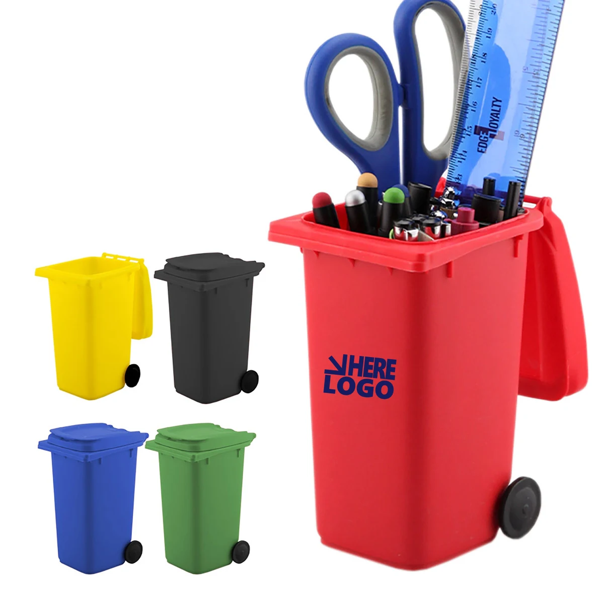 Mini Desk Trash Bin Can with Lid Pen Holder 1