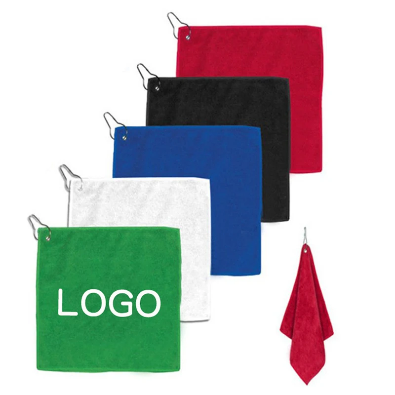 Hemmed Color Golf Towel W/ Hook (13 3/4" W x 13 3/4" H) 1