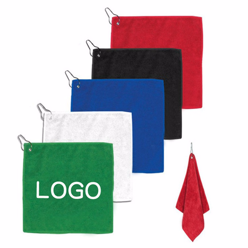 Hemmed Color Golf Towel W/ Hook (13 3/4" W x 13 3/4" H)
