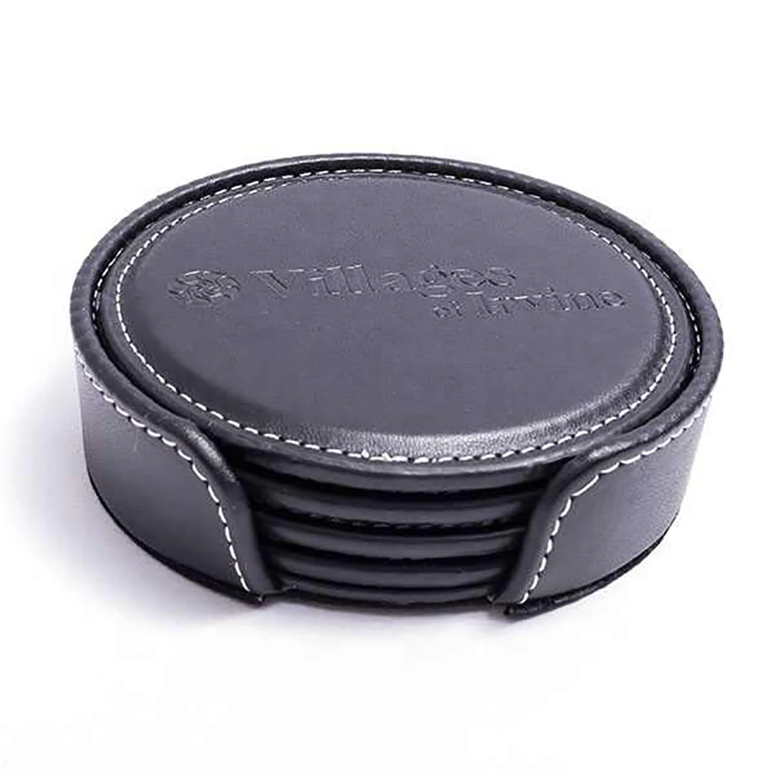 Luxury 4 Part Leatherette Round Coaster Set 1