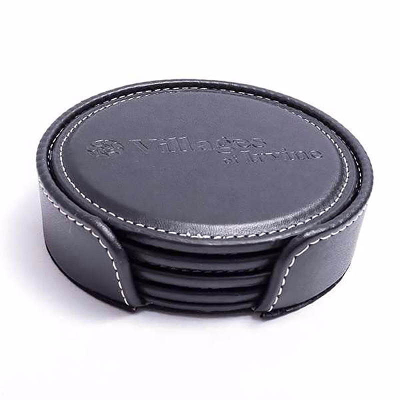 Luxury 4 Part Leatherette Round Coaster Set