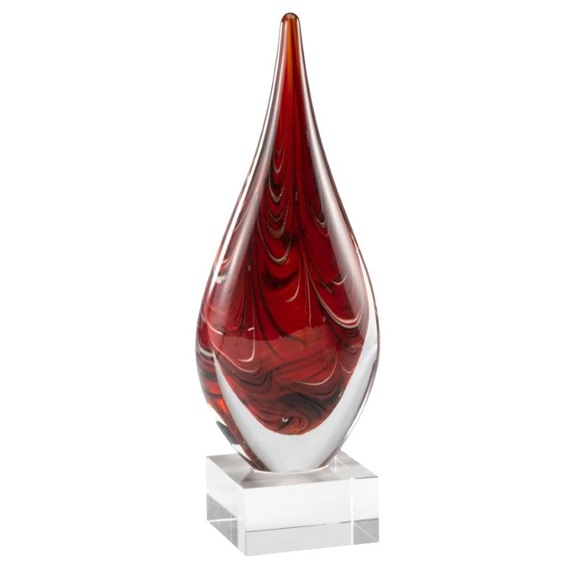 9.75" Red Swirl Teardrop Art Glass 1
