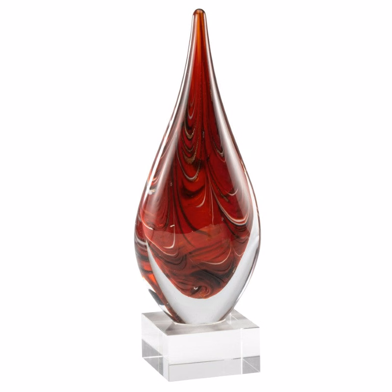 9.75" Red Swirl Teardrop Art Glass