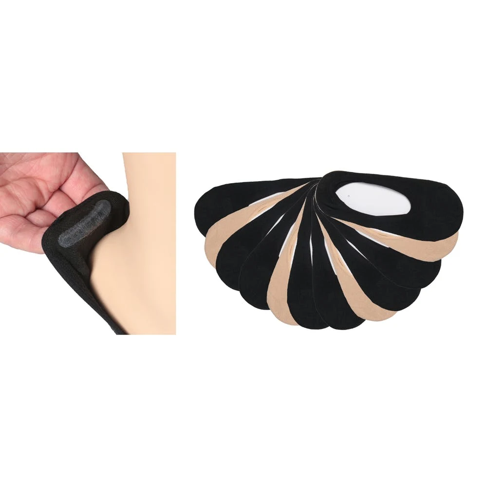 Women's Foot Liners - Black & Beige with Silicone 3 Pack 1