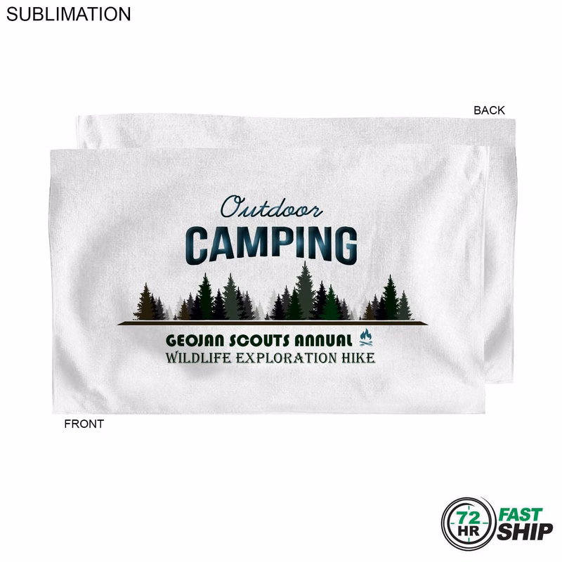 72 Hr Fast Ship - Microfiber Dri-lite Terry Sports, Hand, Gym White Towel, 15x25, Sublimated