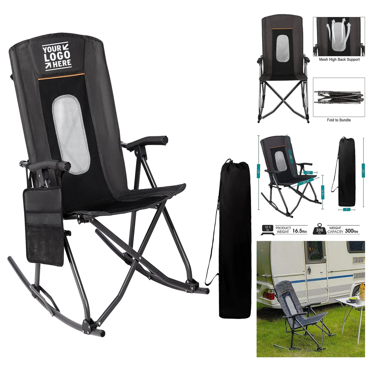 Supports 300 lbs Portable Outdoor Rocker Oversized Folding Rocking Camping Chair 1