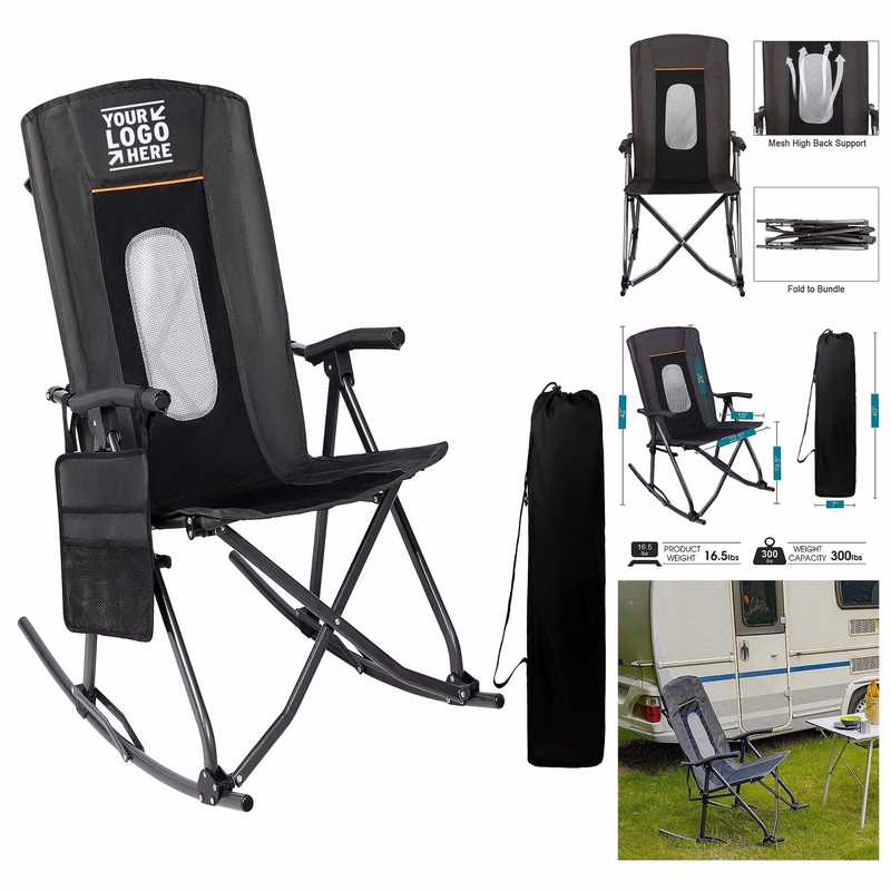 Supports 300 lbs Portable Outdoor Rocker Oversized Folding Rocking Camping Chair