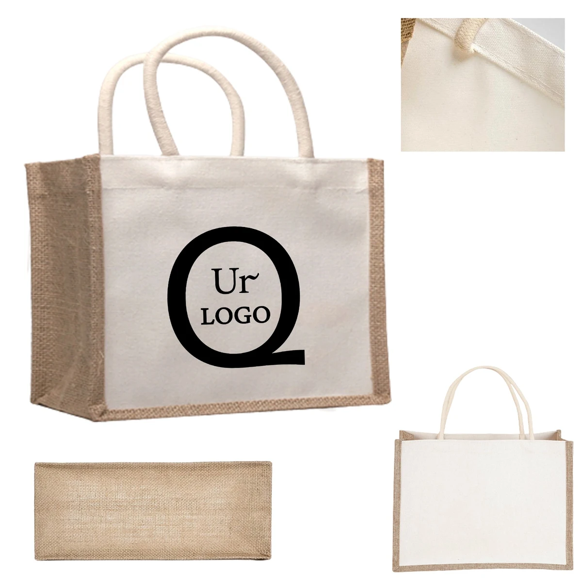 14.17 X 12.6 X 5.51 Inch Jute Canvas Tote Bag 1