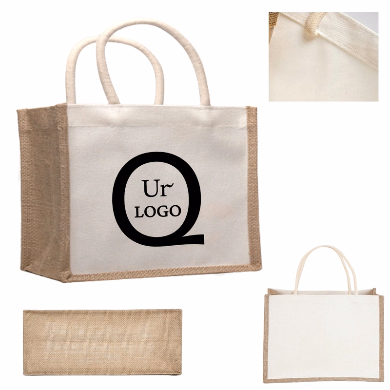 14.17 X 12.6 X 5.51 Inch Jute Canvas Tote Bag
