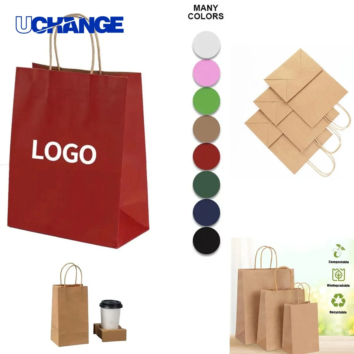 Kraft Paper Gift Shopping Bags Colorful Retail Packaging 1