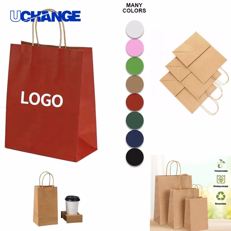 Kraft Paper Gift Shopping Bags Colorful Retail Packaging