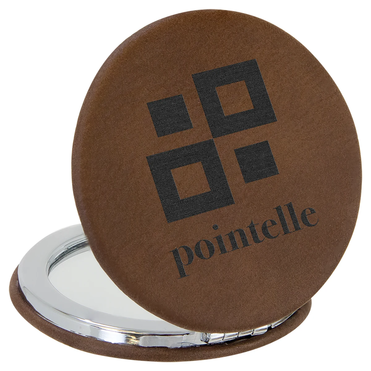 2 1/2" Dark Brown Leatherette Compact Mirror 1