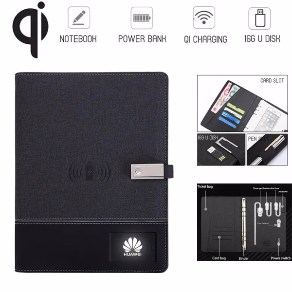 8000 mAh Wireless Charging Power Bank Notebook with LED Logo