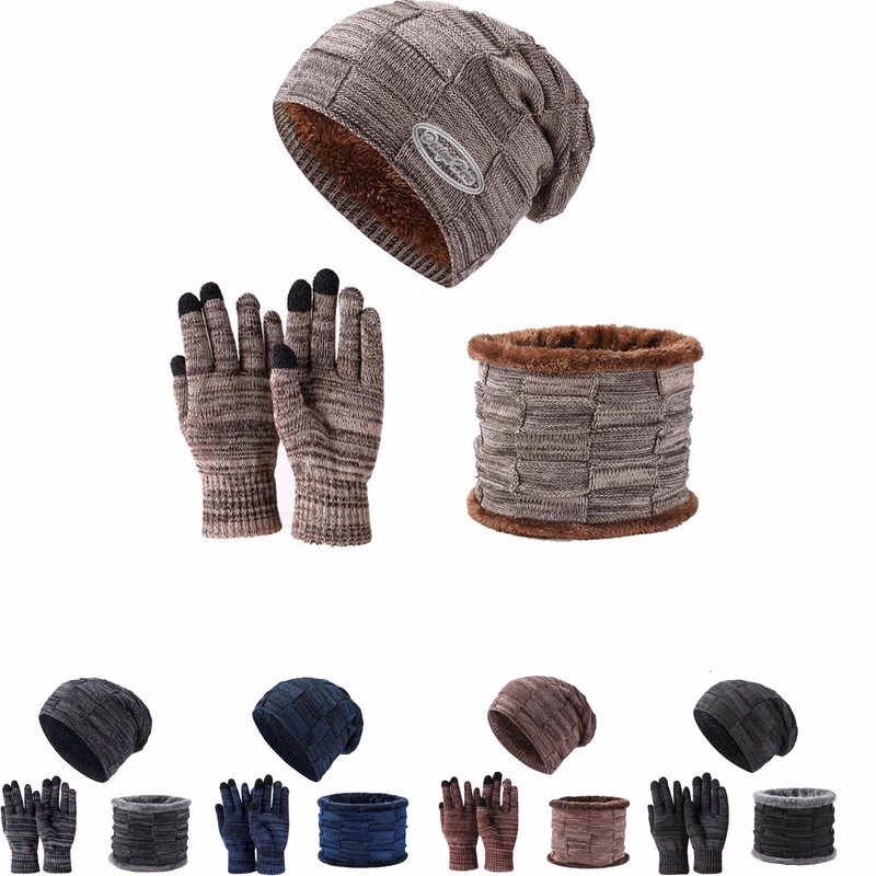 Thick Fleece Knit Hat, Scarf & Gloves Set for Winter