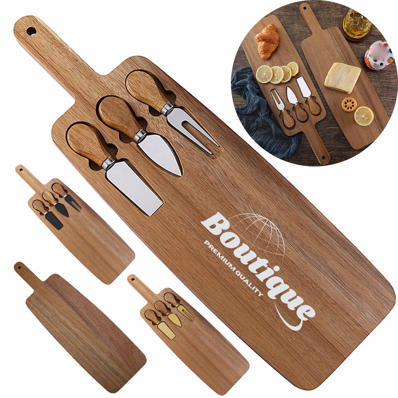 Premium Wooden Cheese Board Set With Knives