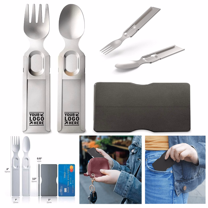 Portable Wallet Sized Flatware Reusable Silverware Set Stainless Steel Camping Utensils with Case
