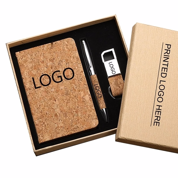 Cork Notebook With Pen And Keychain gifts set
