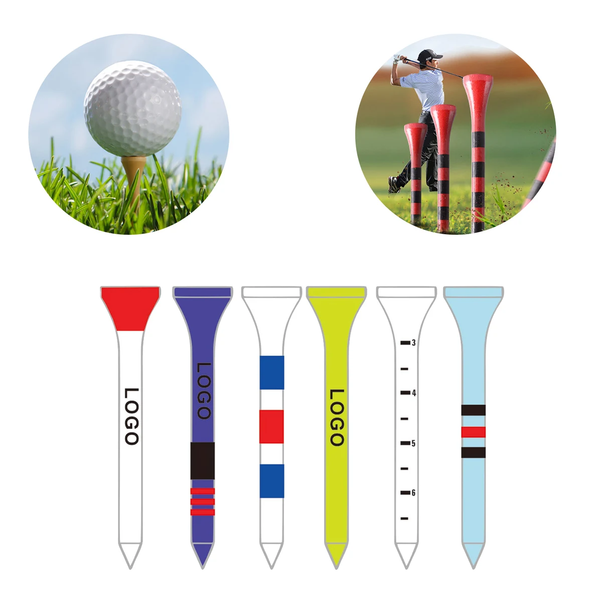 3.3" x 0.25" Wooden Colorful Golf Tees 1