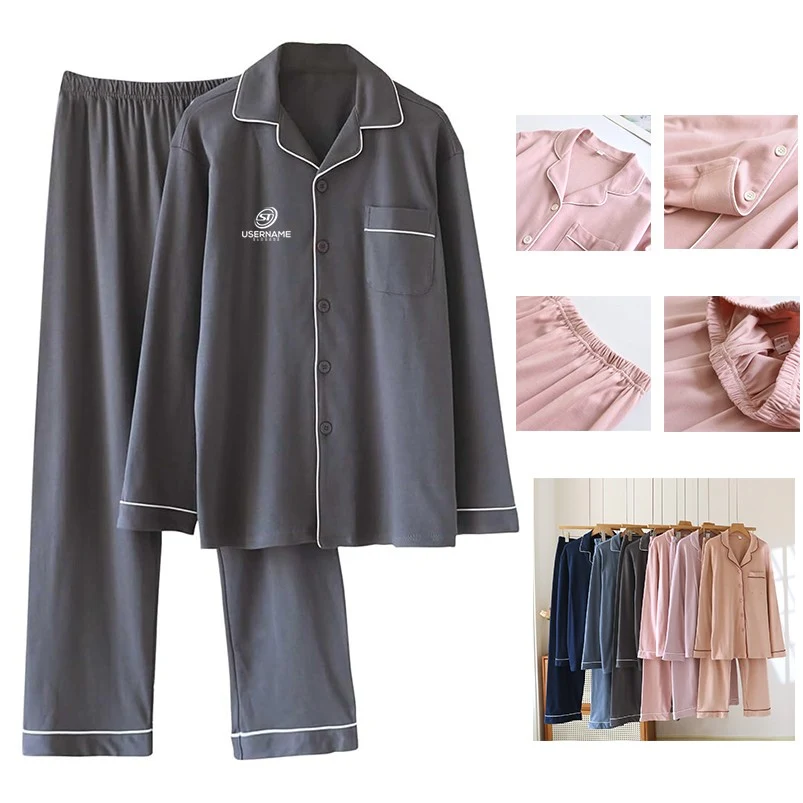 Unisex Cotton Pajamas Set Long Sleeved Long Pants Sleepwear 1