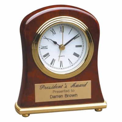 4 1/2" x 5" Rosewood/Gold Piano Finish Bell Shaped Desk Clock