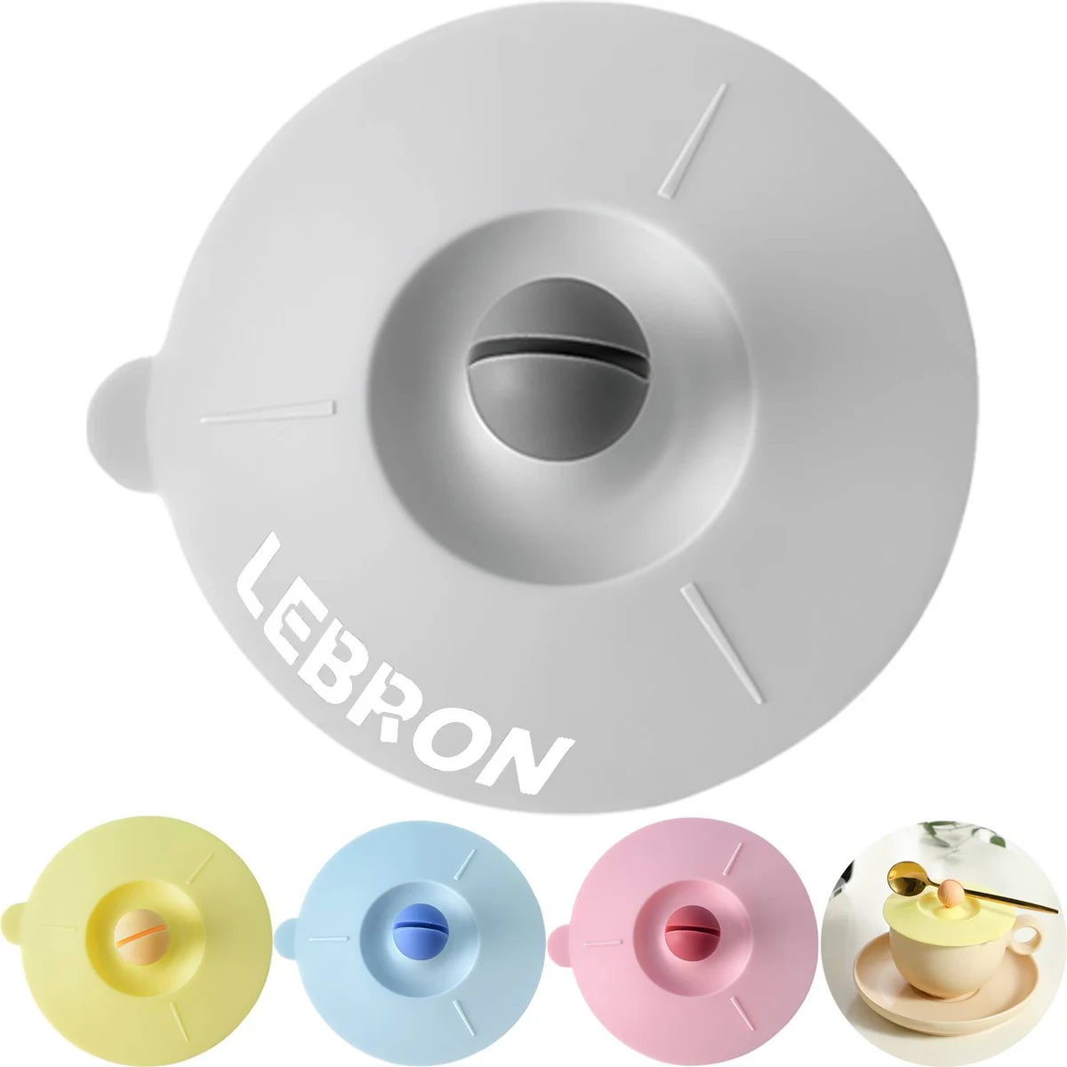 Airtight Dustproof Silicone Cup Lids w/Spoon Holder 1