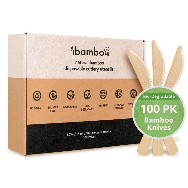 Ibambo Natural Bamboo Flatware Cutlery 100 Set (100 Knives) 1