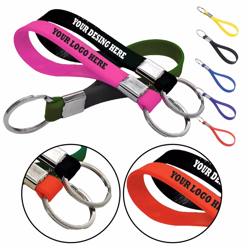 Screen Print Silicone Wristband Keychain