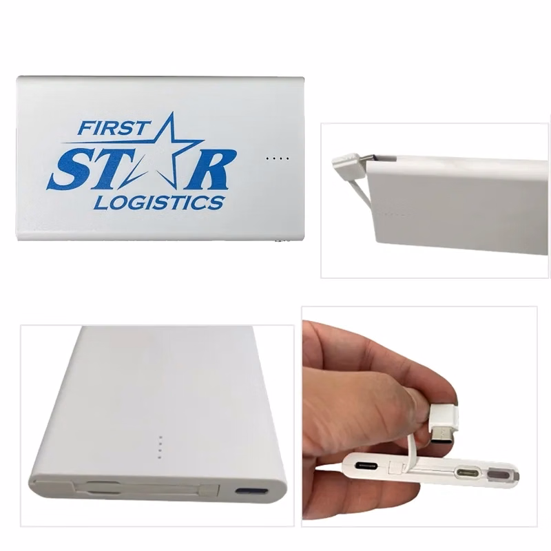 4000mAh Slim Card Power Bank with Built-in Cable